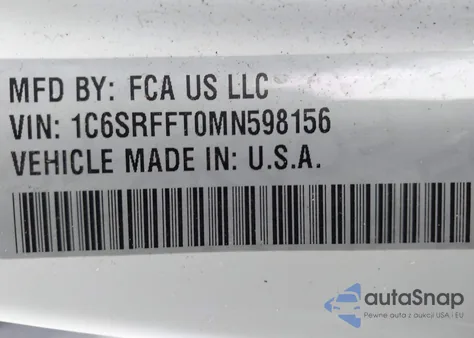 2021 Ram 1500 Big Horn 4X4 5'7 Box z USA, uszkodzony, nr VIN 1C6SRFFT0MN598156